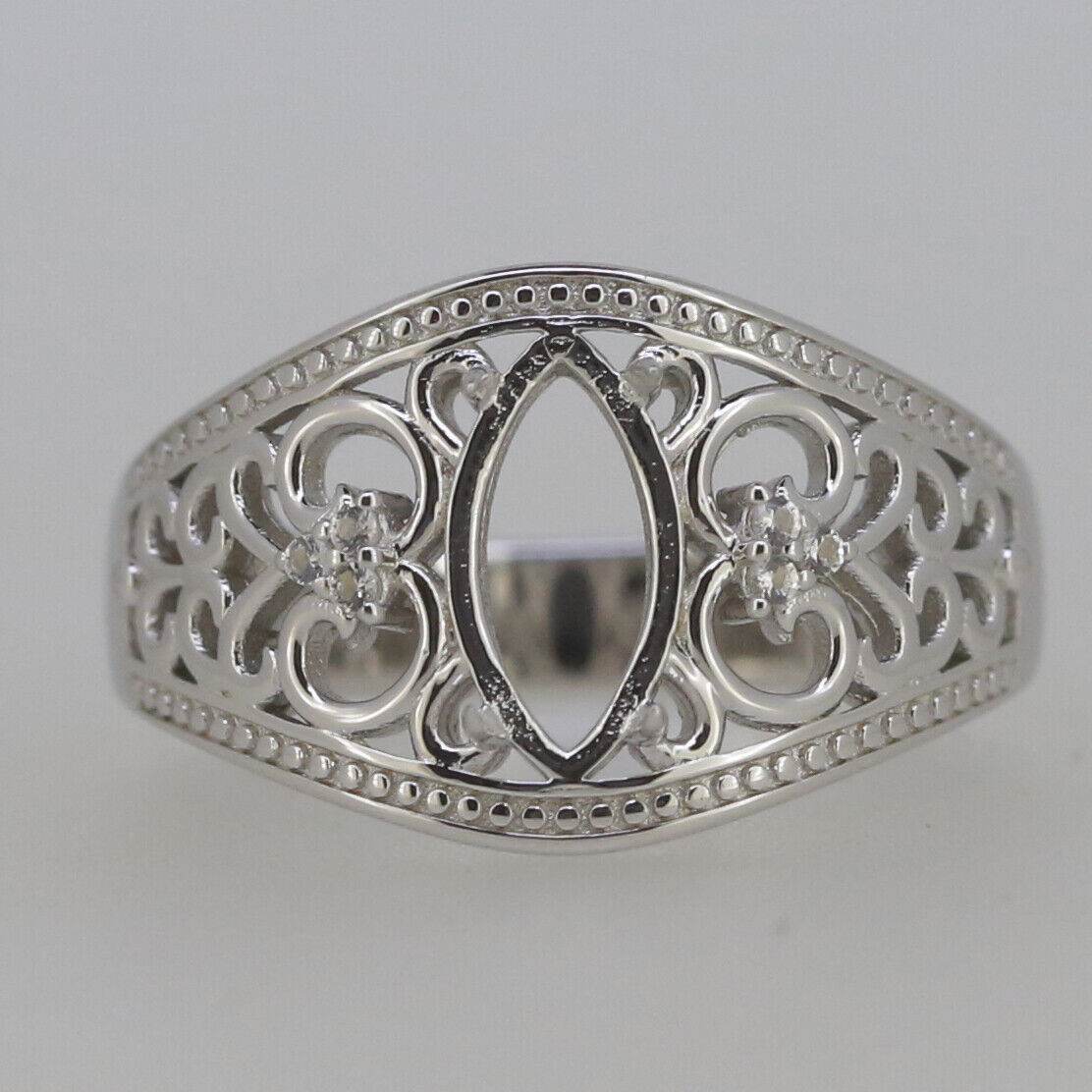 Art Nouveau Style Sterling Silver Semi Mount Ring Setting MQ 10x5mm - Syzjewelry