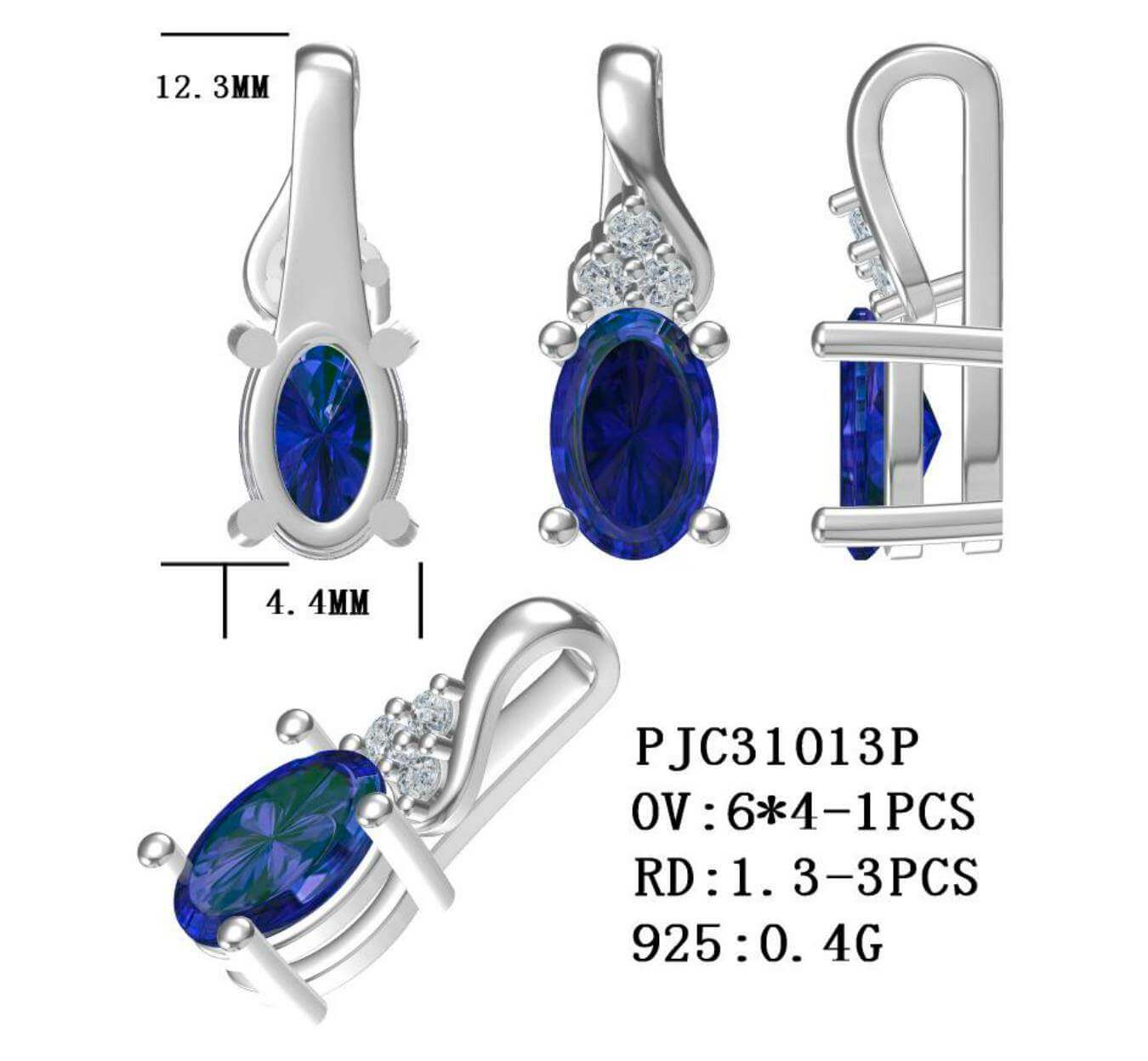 Sterling Silver Semi Mount Pendant Setting Oval OV 6x4mm White Topaz - Syzjewelry