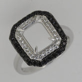 Sterling Silver Semi Mount Ring Setting Emerald OCT 10x8mm Black Spinel White Topaz Double Halo - Syzjewelry