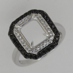 Sterling Silver Semi Mount Ring Setting Emerald OCT 10x8mm Black Spinel White Topaz Double Halo - Syzjewelry