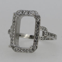 Sterling Silver Semi Mount Ring Setting Emerald OCT 14x8mm Halo White Topaz - Syzjewelry