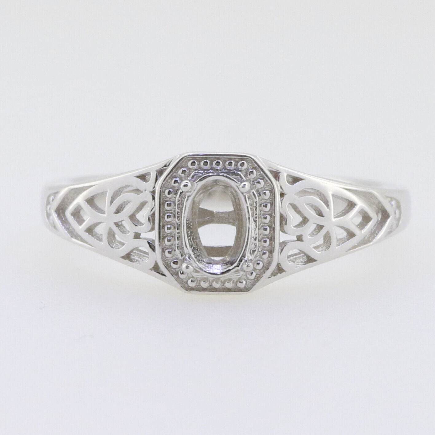 Sterling Silver Semi Mount Ring Setting Oval OV 6x4mm Vintage Repro - Syzjewelry