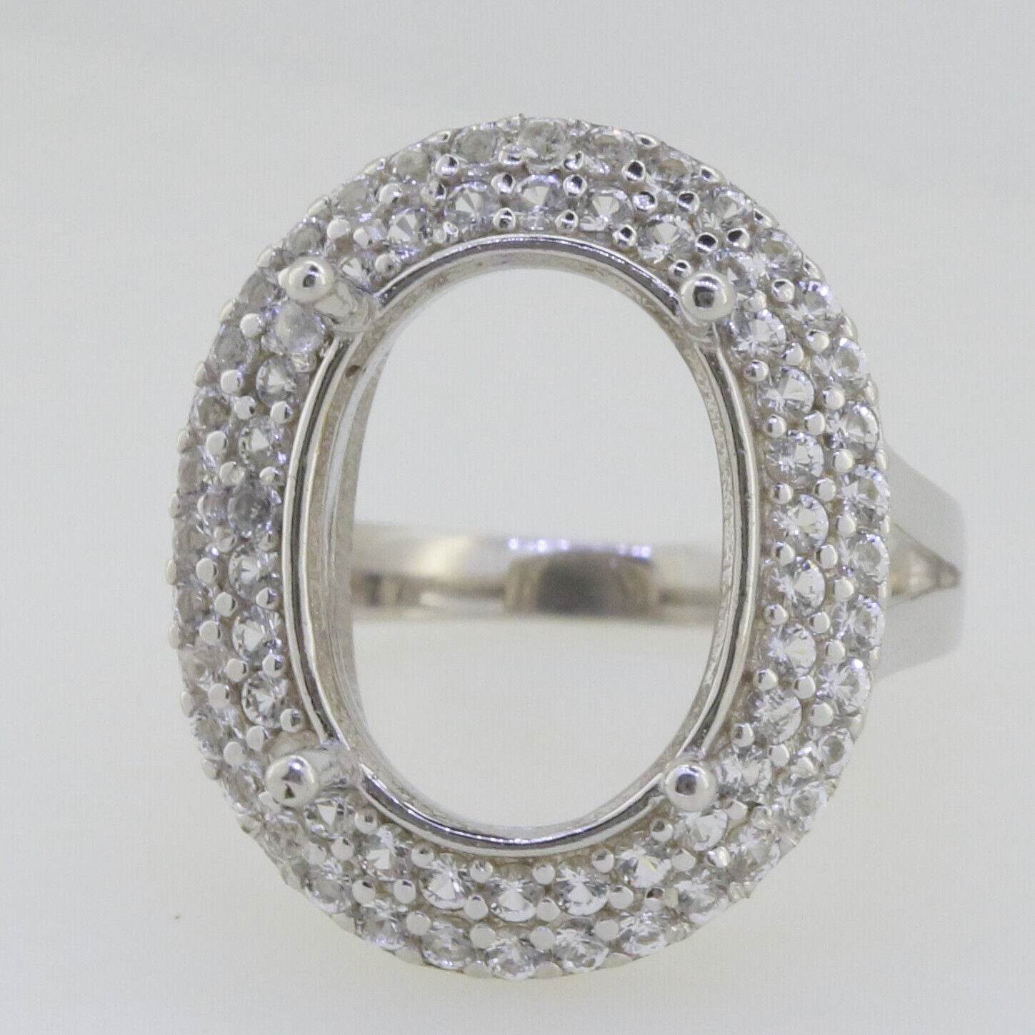 Sterling Silver Semi Mount Ring Setting Oval OV 16x12mm Double Halo Topaz - Syzjewelry