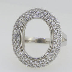 Sterling Silver Semi Mount Ring Setting Oval OV 16x12mm Double Halo Topaz - Syzjewelry