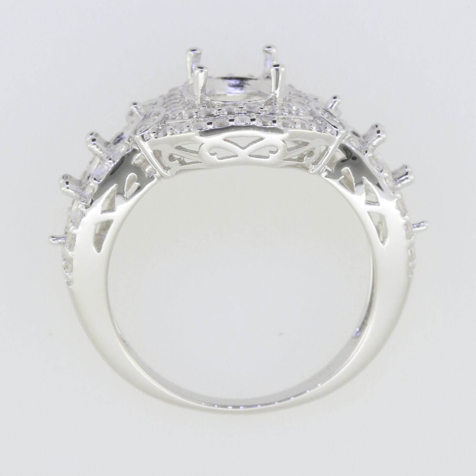 Sterling Silver Semi Mount Ring Setting Oval OV 9x7mm Double Halo 3 Ro - Syzjewelry