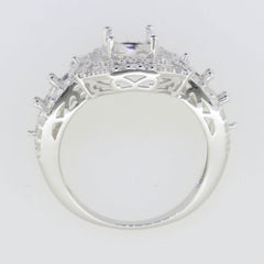 Sterling Silver Semi Mount Ring Setting Oval OV 9x7mm Double Halo 3 Ro - Syzjewelry