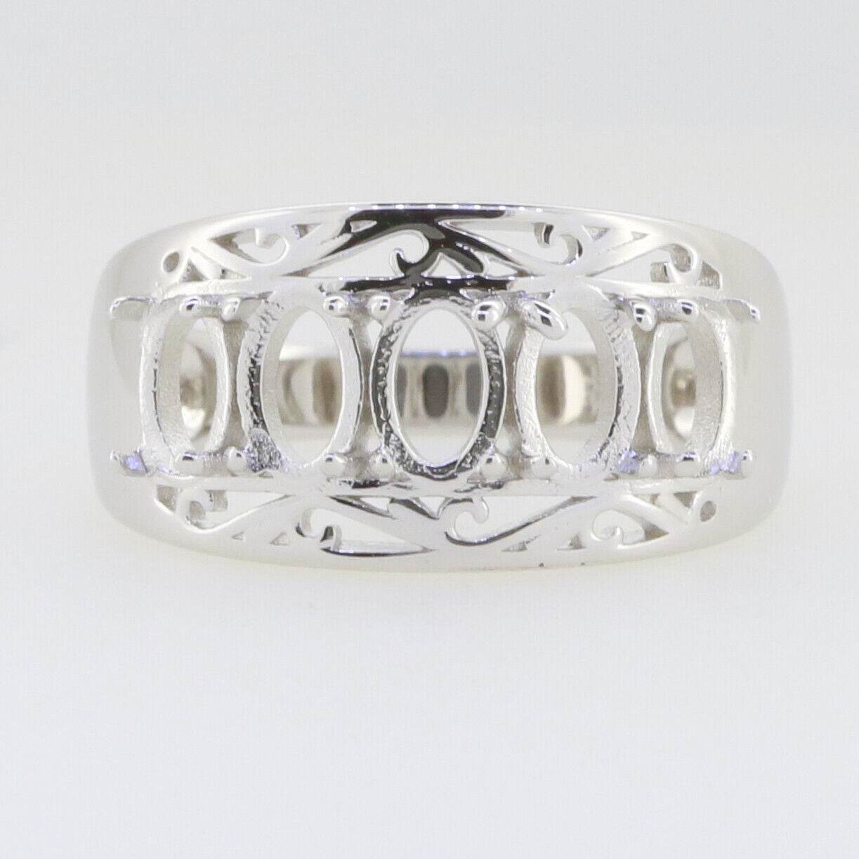 Sterling Silver Semi Mount Ring Setting Oval OV 6x4mm Multi Stone Band - Syzjewelry