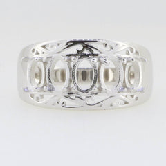 Sterling Silver Semi Mount Ring Setting Oval OV 6x4mm Multi Stone Band - Syzjewelry