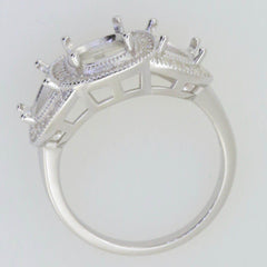 Sterling silver Semi Mount Ring Setting Cushion CU 9x7mm 7.5x5mm 3 Stone - Syzjewelry
