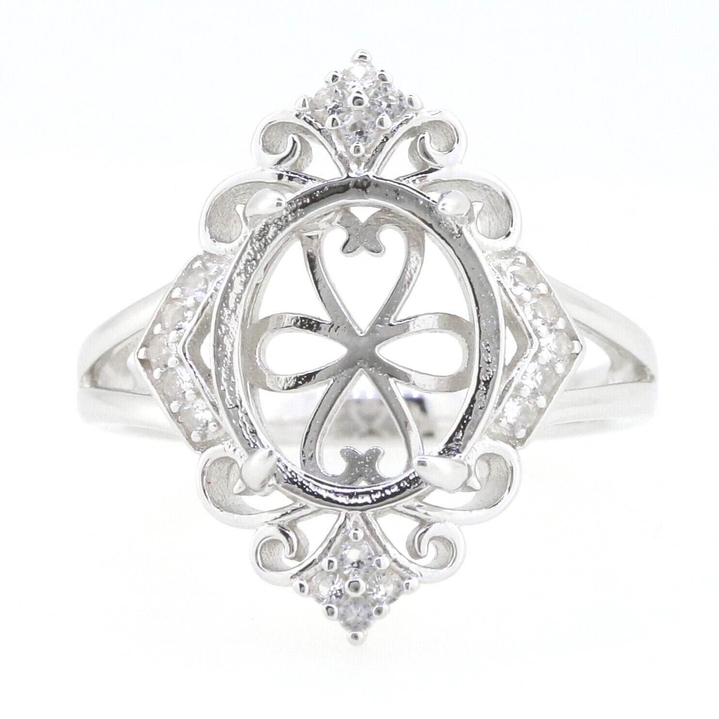 Solid Sterling Silver Semi Mount Ring Setting Oval OV 12x10mm White Topaz So - Syzjewelry