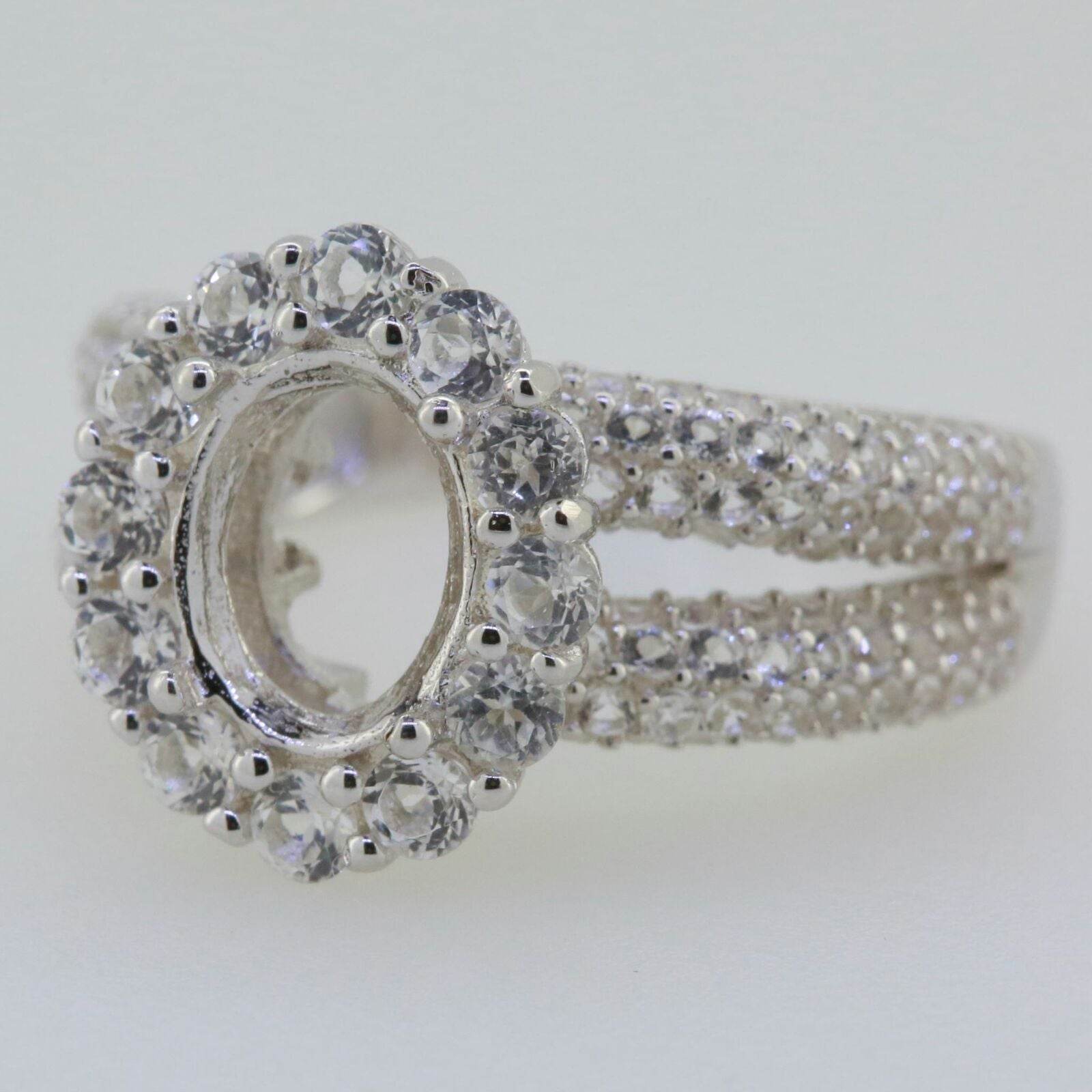 Sterling Silver Semi Mount Ring Setting Oval OV 9x7mm Halo Split Shank - Syzjewelry