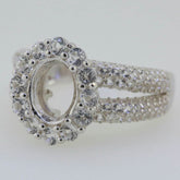 Sterling Silver Semi Mount Ring Setting Oval OV 9x7mm Halo Split Shank - Syzjewelry