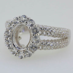 Sterling Silver Semi Mount Ring Setting Oval OV 9x7mm Halo Split Shank - Syzjewelry
