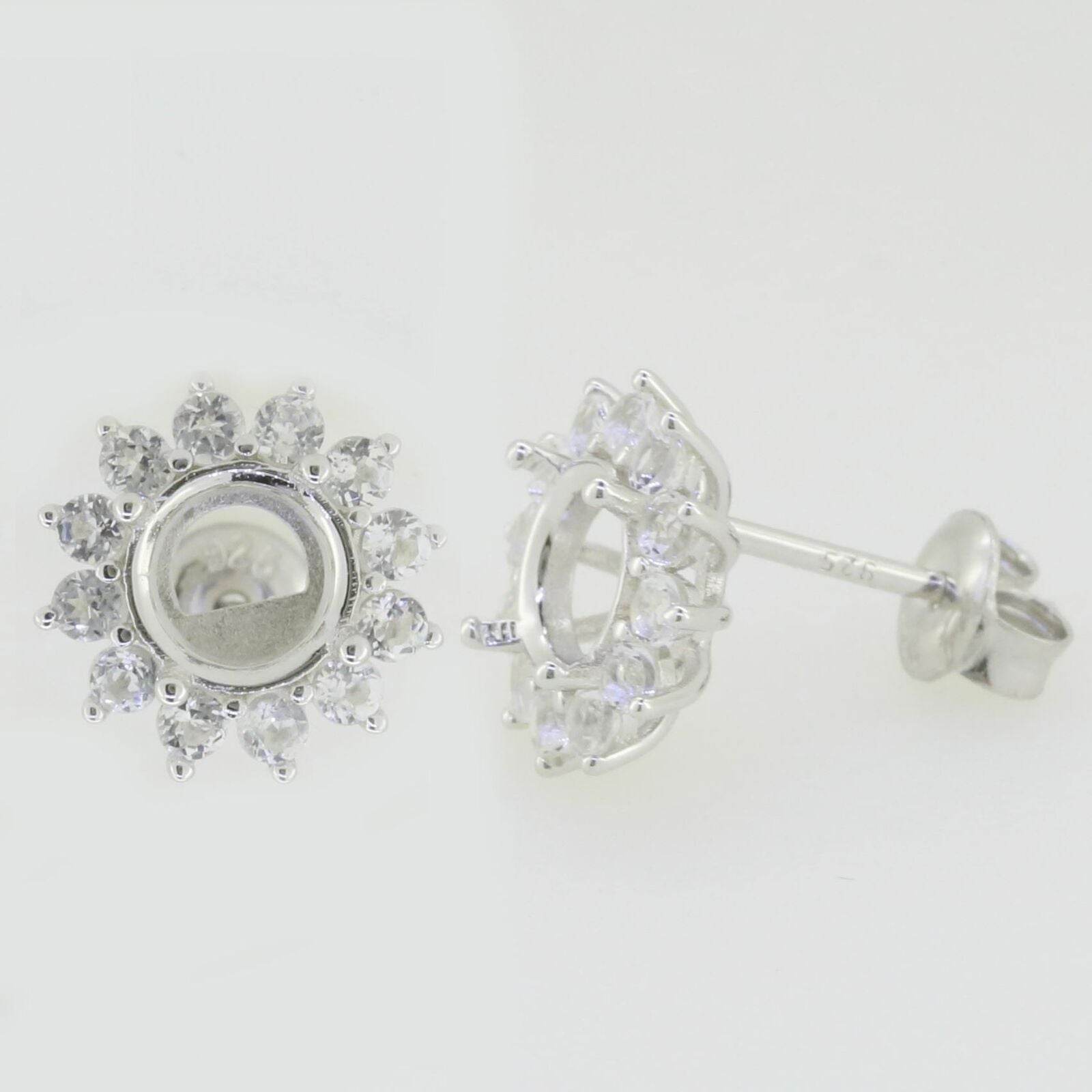 Sterling Silver Semi Mount Earrings Setting Round RD 6.5mm White Topaz - Syzjewelry