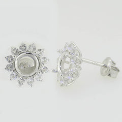 Sterling Silver Semi Mount Earrings Setting Round RD 6.5mm White Topaz - Syzjewelry