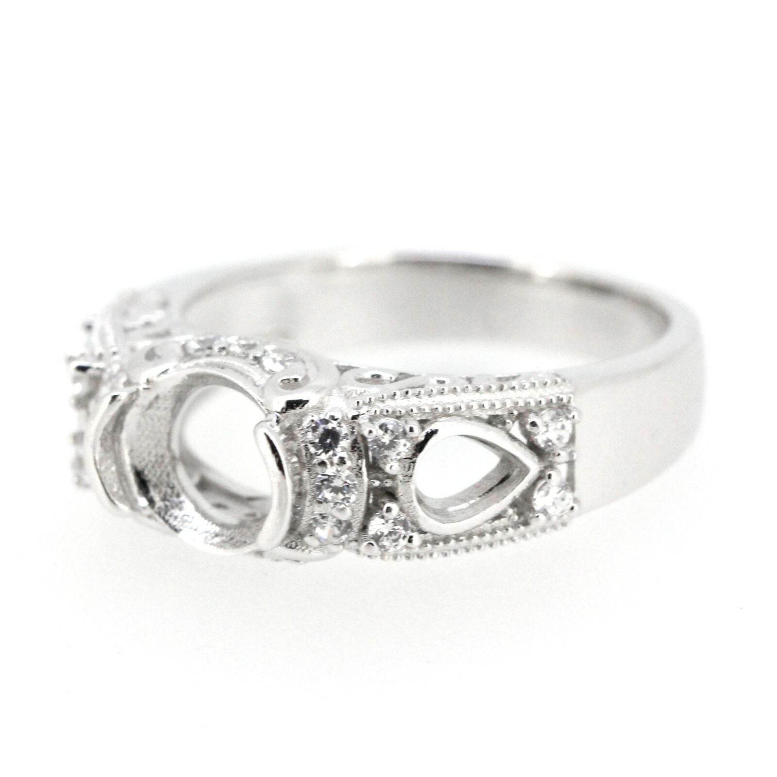 Art Deco Style Sterling Silver Semi Mount Ring Setting Oval OV 7x5mm White Topaz - Syzjewelry