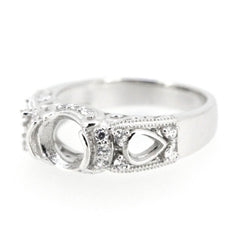 Art Deco Style Sterling Silver Semi Mount Ring Setting Oval OV 7x5mm White Topaz - Syzjewelry