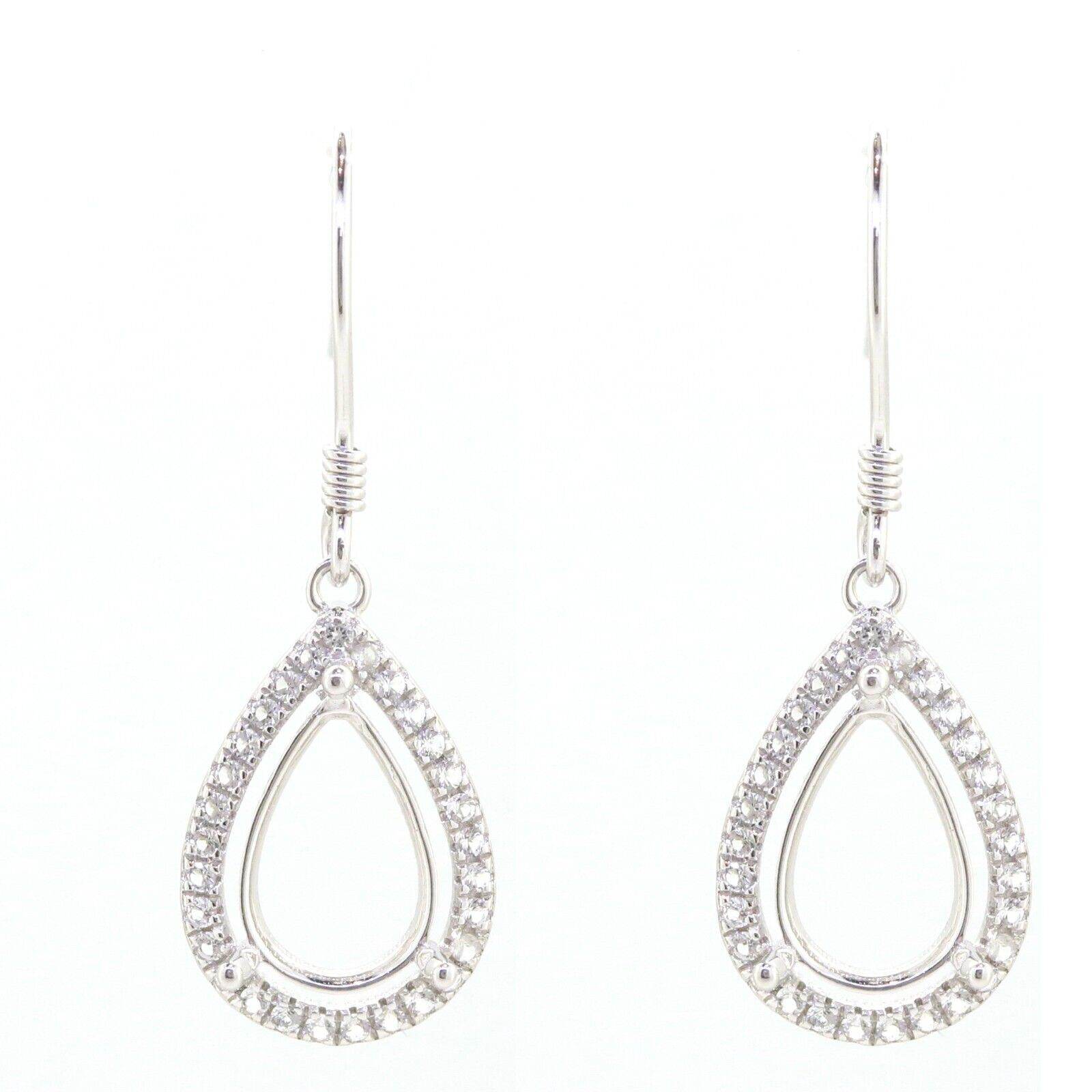 Sterling Silver Semi Mount Earrings Setting Pear PE 11x7mm W/ White Topaz - Syzjewelry