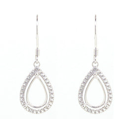 Sterling Silver Semi Mount Earrings Setting Pear PE 11x7mm W/ White Topaz - Syzjewelry