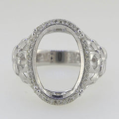 Sterling Silver Semi Mount Ring Setting Oval OV 18x13mm Vintage Repro Halo Topaz - Syzjewelry