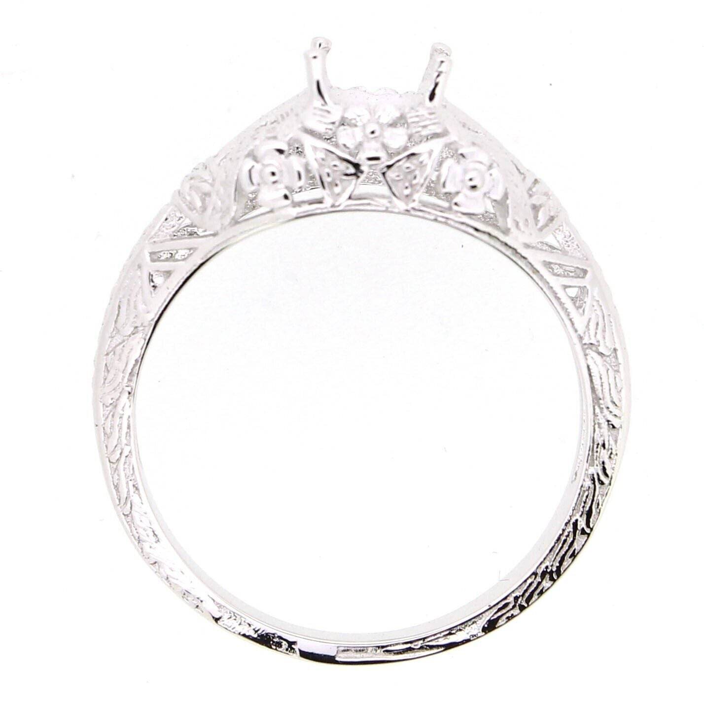 Sterling Silver Semi Mount Ring Setting Round RD 6x6mm Art Deco Style L054R054 - 6 - Syzjewelry