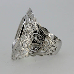 Sterling Silver Semi Mount Ring Setting Oval OV 15x11mm Cabochon Filigree - Syzjewelry