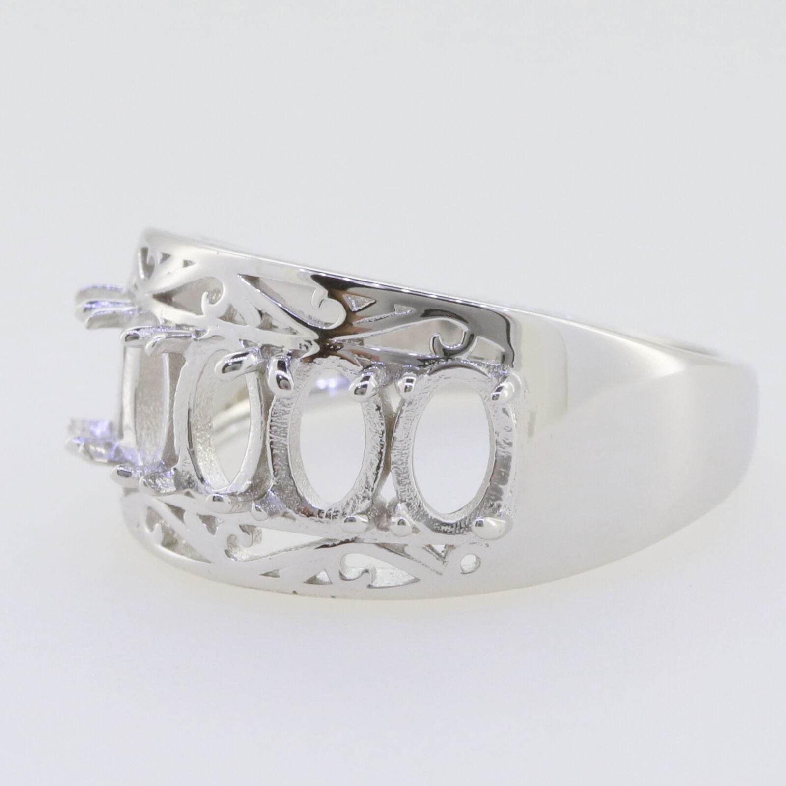 Sterling Silver Semi Mount Ring Setting Oval OV 6x4mm Multi Stone Band - Syzjewelry