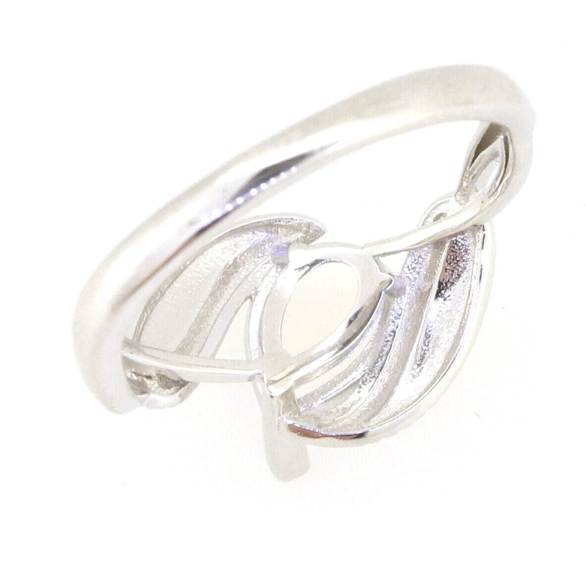 Sterling Silver Semi Mount Ring Setting Pear PE 8x6mm Feather Theme - Syzjewelry