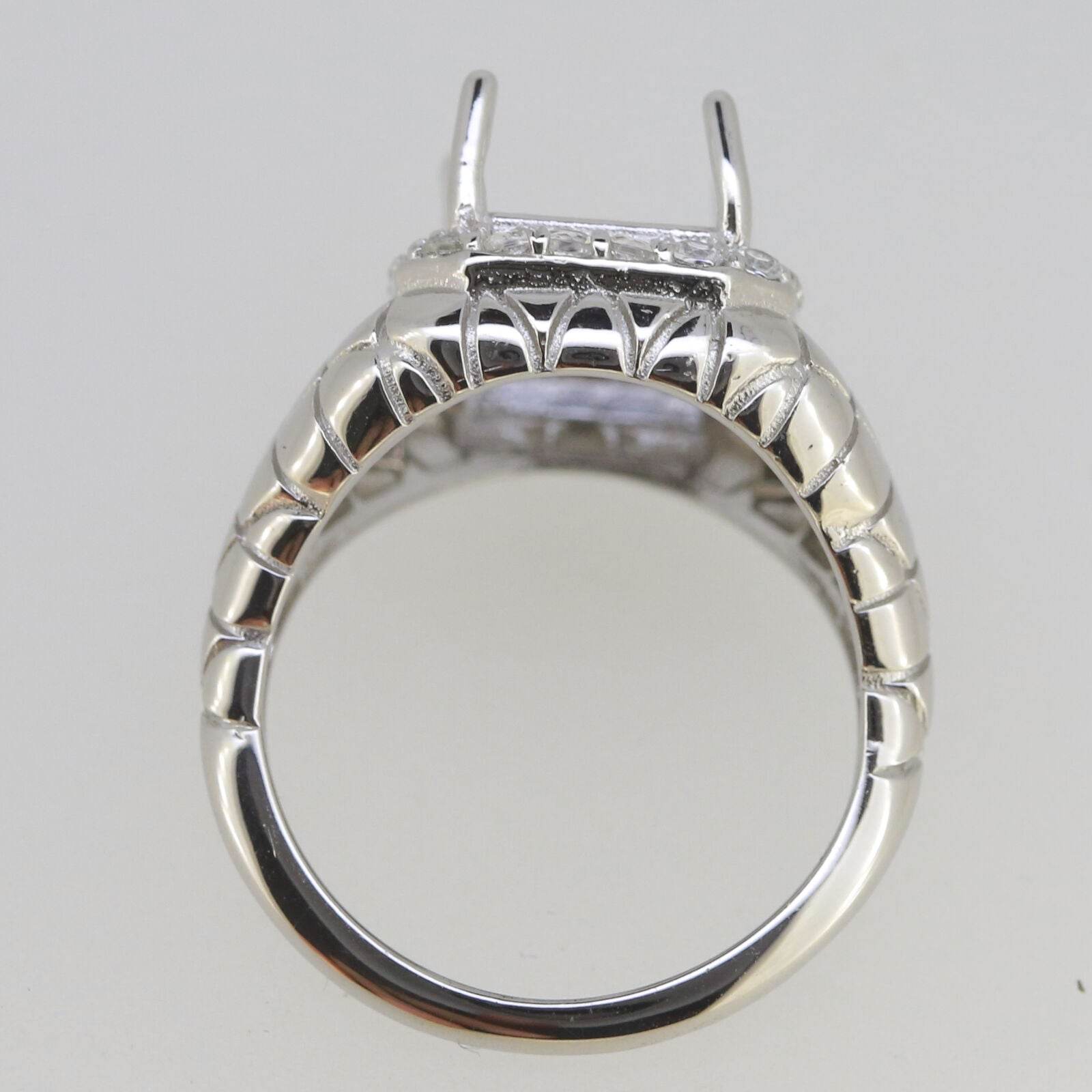 Men's Vintage Style Sterling Silver Semi Mount Ring Setting Emerald OCT 11x9mm - Syzjewelry