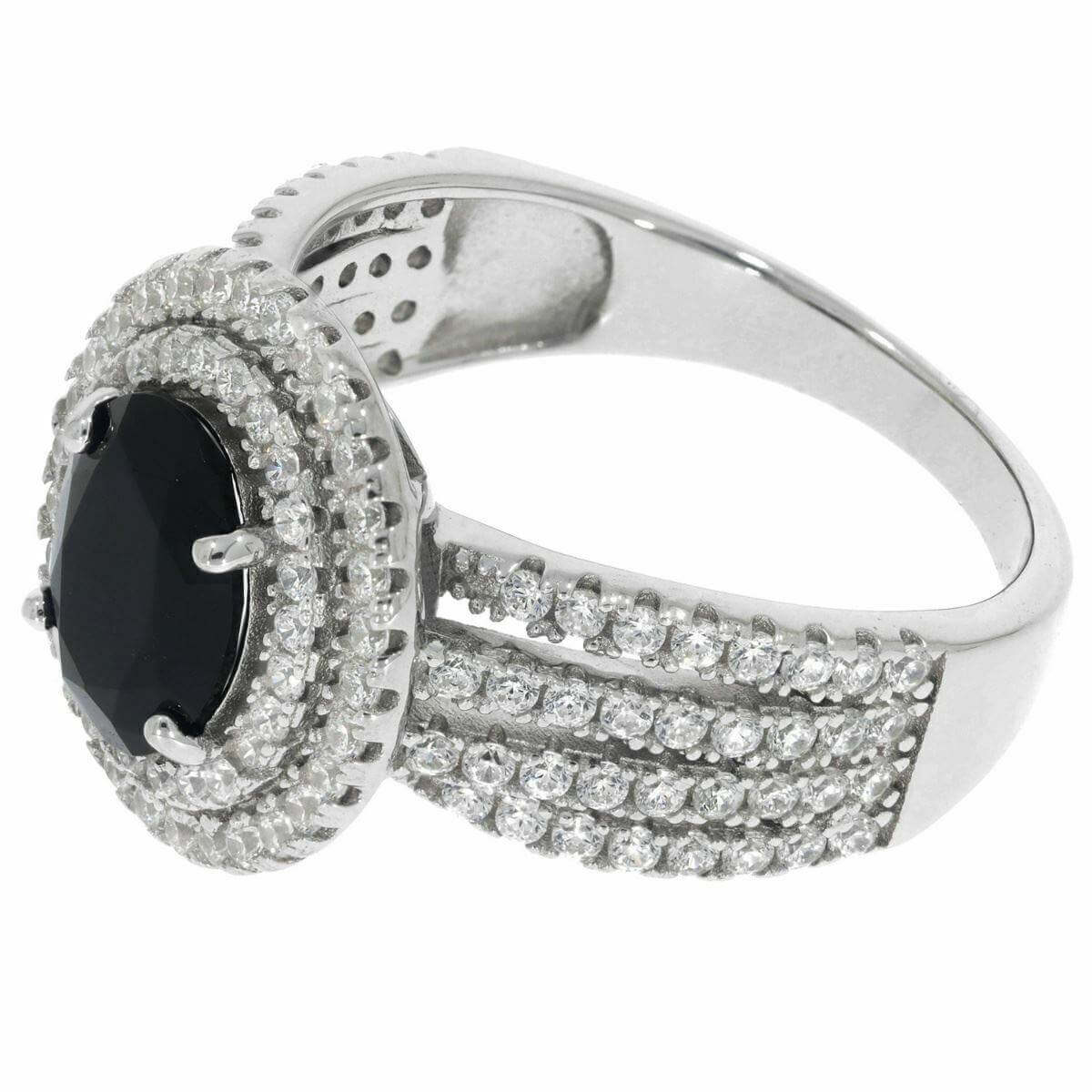 Sterling Silver Semi Mount Ring Setting OV 9X7mm Black Spinel Halo Whi - Syzjewelry