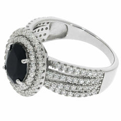 Sterling Silver Semi Mount Ring Setting OV 9X7mm Black Spinel Halo Whi - Syzjewelry