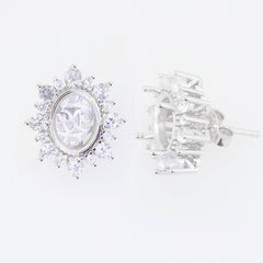 Sterling Silver Semi Mount Earrings Setting Oval OV 10X8mm Halo White Topaz - Syzjewelry