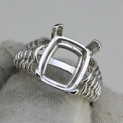 Sterling Silver Semi Mount Ring Setting cabochon Cushion Cu 12x10mm - Syzjewelry