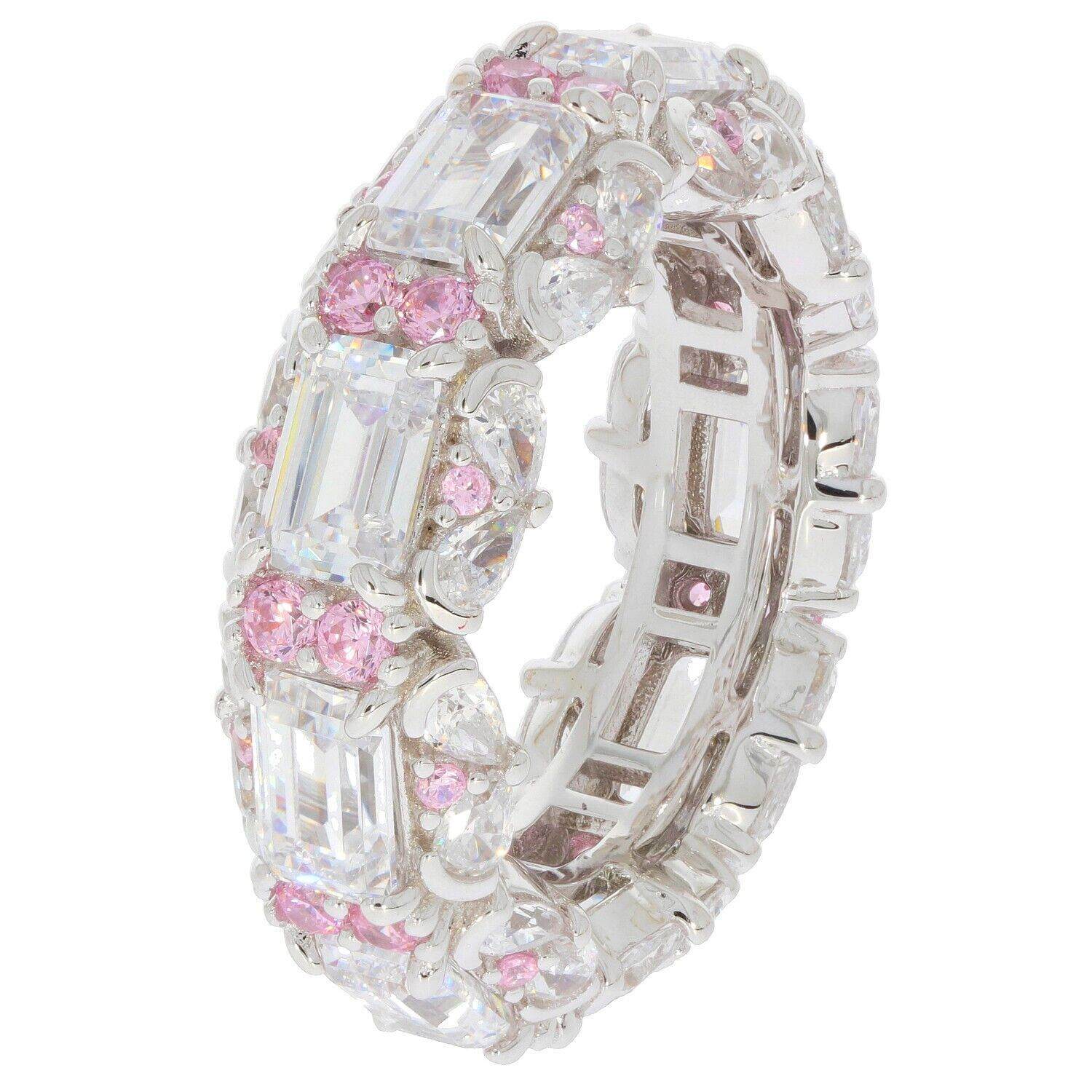 Sterling Silver Semi Mount Ring Setting Emerald OCT 6X4mm PE3x2 RD2 Eternity - Syzjewelry