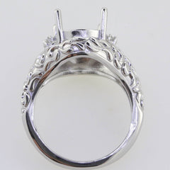 Sterling Silver Semi Mount Ring Setting Oval OV 14x10 Art Nouveau Style - Syzjewelry