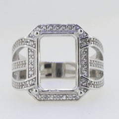 Sterling Silver Semi Mount Ring Setting Emerald OCT 14x10mm Halo Split Shank L56 - Syzjewelry