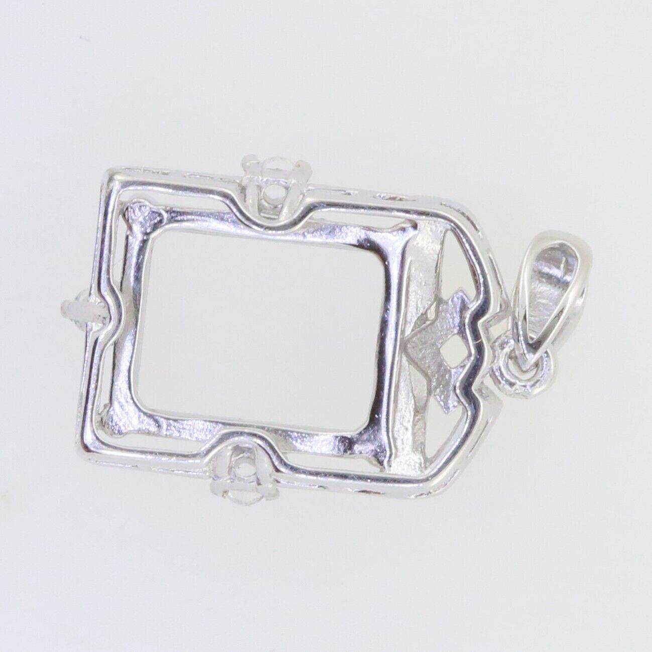 Sterling Silver Semi Mount Pendant Setting Emerald OCT 10X8mm White Topaz - Syzjewelry