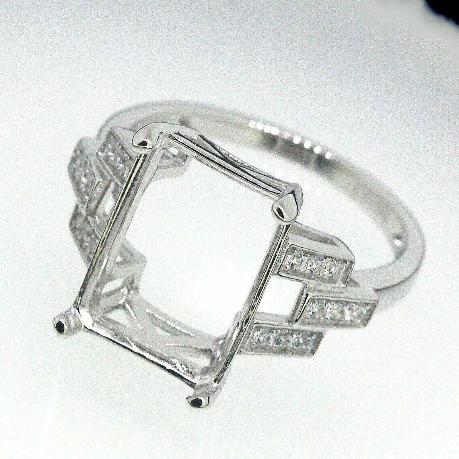 Sterling Silver Semi Mount Ring Setting Emerald Oct 14x10mm White Topaz - Syzjewelry