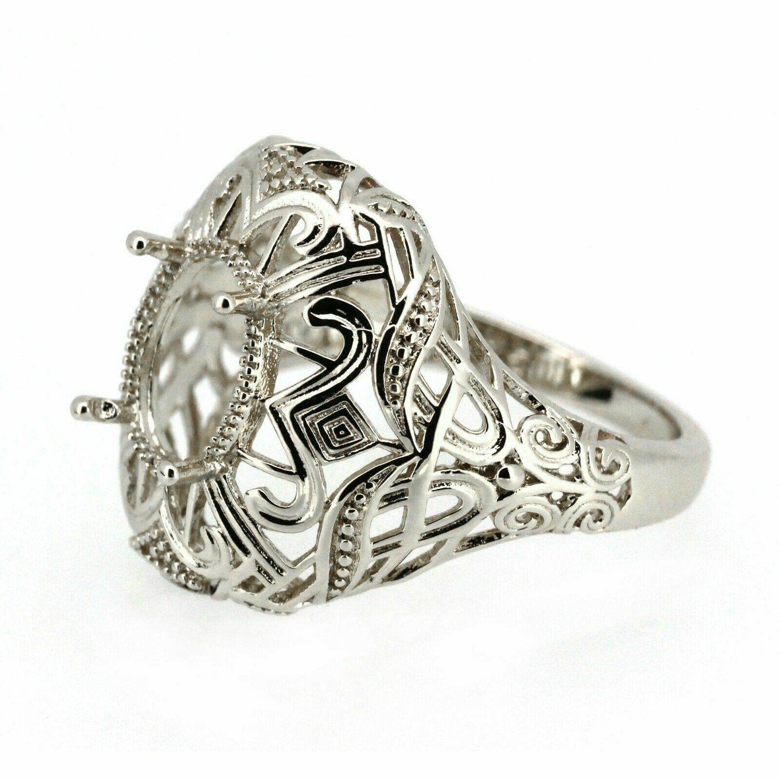 Sterling Silver Semi Mount Ring Setting Oval OV 10x8mm Art Deco Style - Syzjewelry