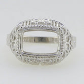 Sterling Silver Semi Mount Ring Setting Cushion Cu 12x8mm Art Deco Style - Syzjewelry