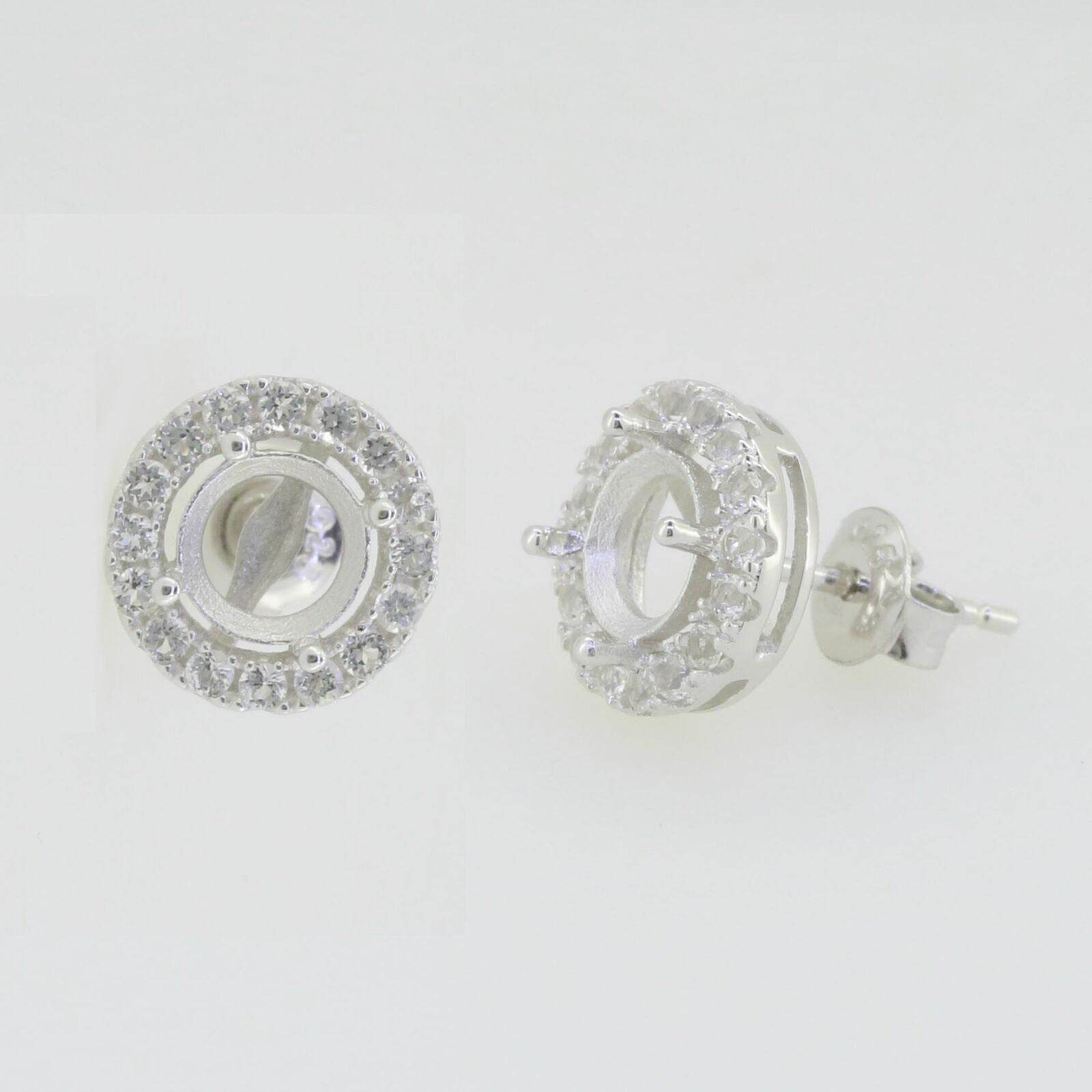 14K White Gold Semi Mount Earrings Setting Round RD 6x6mm Solid - Syzjewelry