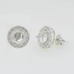 14K White Gold Semi Mount Earrings Setting Round RD 6x6mm Solid - Syzjewelry