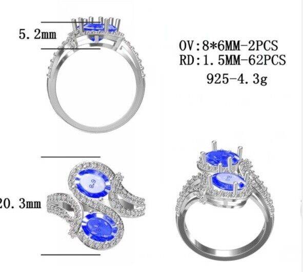 Sterling Silver Semi Mount Ring Setting OV8X6 mm White Topaz - Syzjewelry