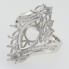 14K White Gold Semi Mount Ring Setting Marquise MQ 16x8mm 5x2.5mm Cluster - Syzjewelry
