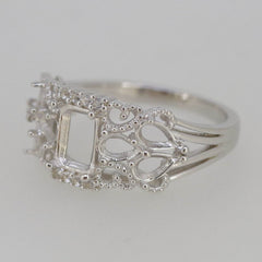 Sterling Silver Semi Mount Ring Setting Emerald OCT 7x5mm PE 5x3mm White Top - Syzjewelry