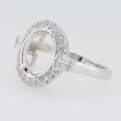 Sterling Silver Semi Mount Ring Setting Oval OV 12X10mm White Topaz - Syzjewelry