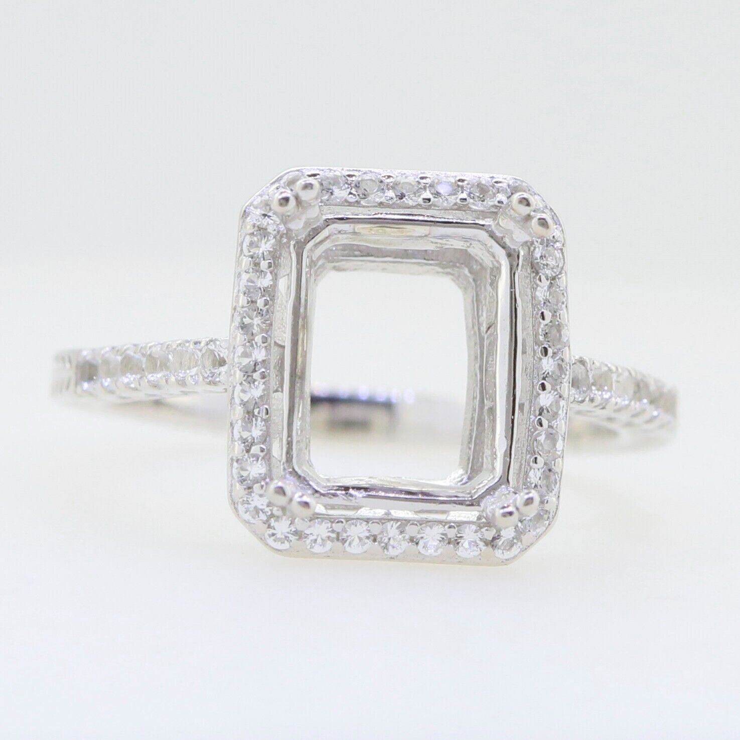 Sterling Silver Semi Mount Ring Setting Emerald Oct 10x8mm Art Deco Style - Syzjewelry