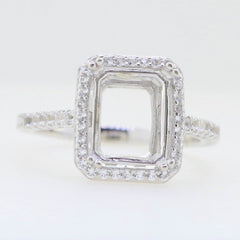 Sterling Silver Semi Mount Ring Setting Emerald Oct 10x8mm Art Deco Style - Syzjewelry