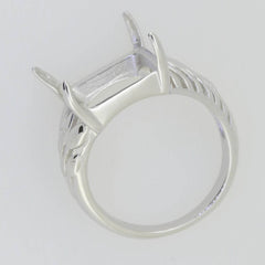 Sterling Silver Semi Mount Ring Setting Cab Emerald OCT 14X12mm White - Syzjewelry