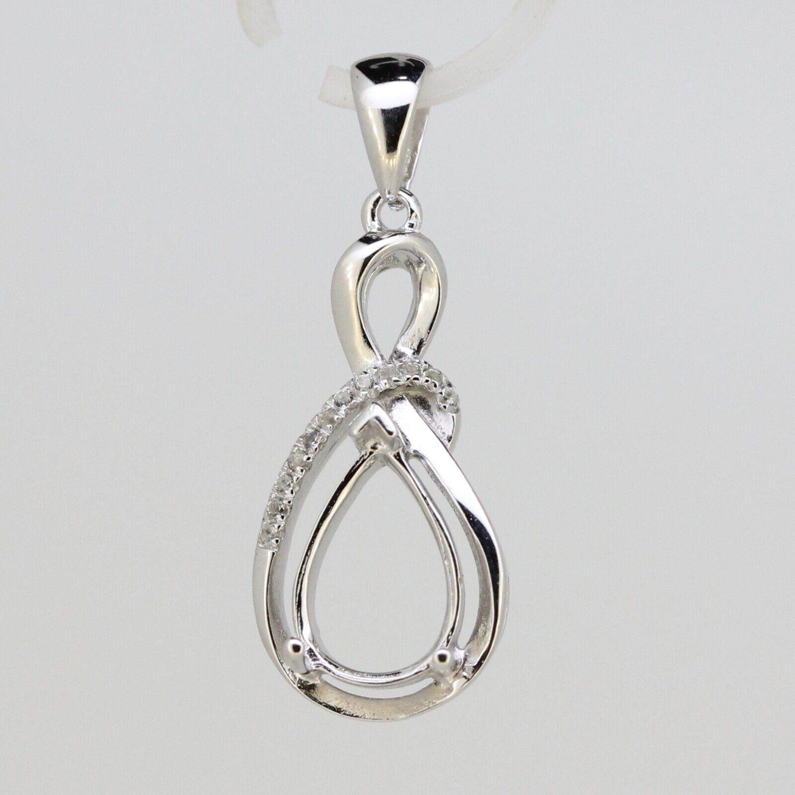 Pre Order Sterling Silver Semi Mount Pendant Setting Pear PE 12x8mm W/ Topaz - Syzjewelry